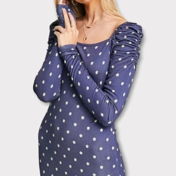 NWT Ted Baker Meegwin Ditsy Spot Jersey Midi Side Slit Stretch Dress  8-10 Or 3 - Picture 5 of 12